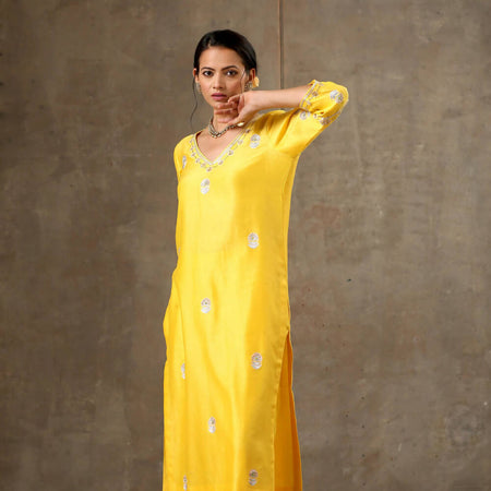 Malhaar Chanderi Silk Ensemble Yellow Kurta Set