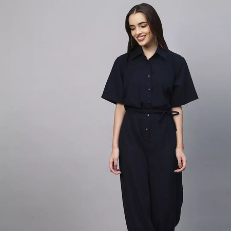 Jumpsuit with self belt