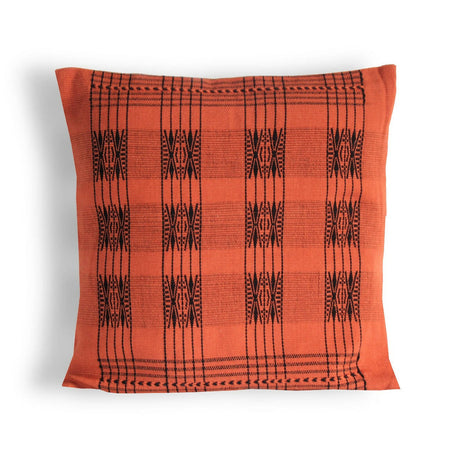 Handwoven Pamo Orange and Black Tribal Cushion Cover