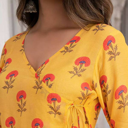 LAVANYA WRAP TOP IN SOFT SILK - MANGO YELLOW