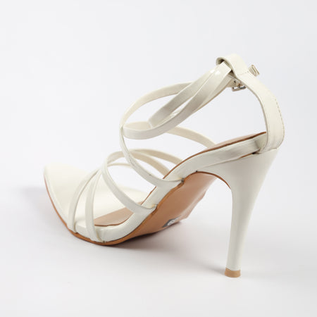 White ankle loop pencil heels