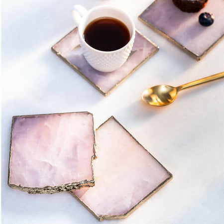 Rose Quartz Coasters with Gold Trim