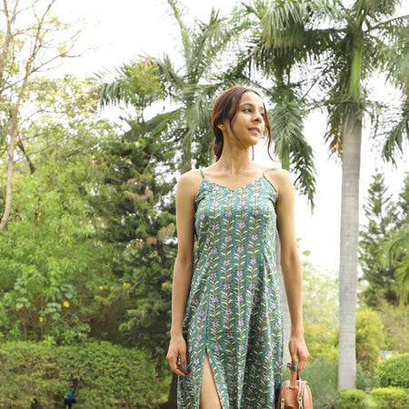 Tulip Hand Block Cotton Slit Dress