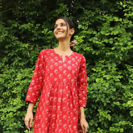 Rosso Corsa Gathered Kurta