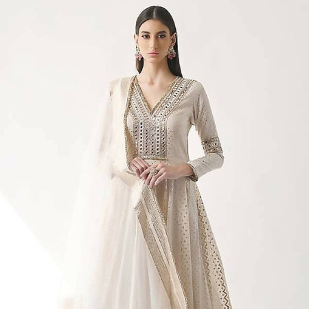 Ivory Hand Embroidered Kalidar Anarkali Set