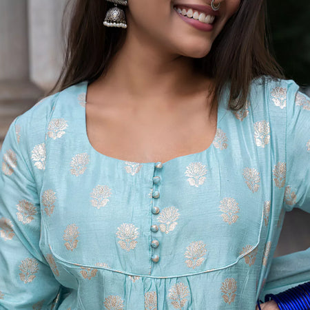 Aaryah Powder Blue Kurta In Silk (Only Kurta)