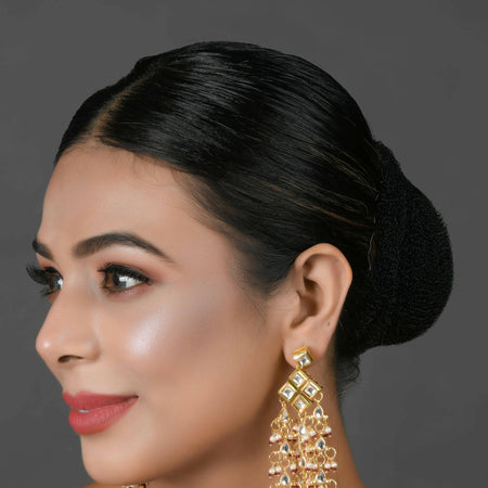 Kundan drop tassel earrings