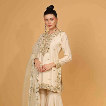 Chanderi silk kaftan kurta set beige