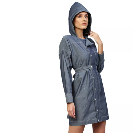 Double breasted shirt dress with hoodie