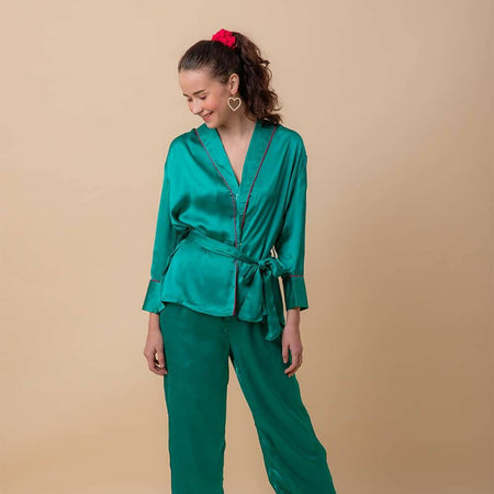 Emerald Green Luxe Satin Robe Set