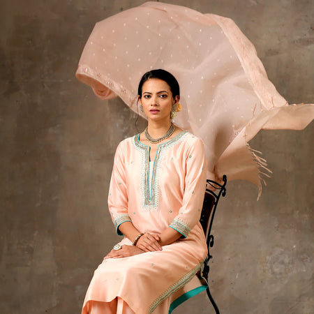 Malhaar Pastel Chanderi Silk Ensemble (Set of 3)