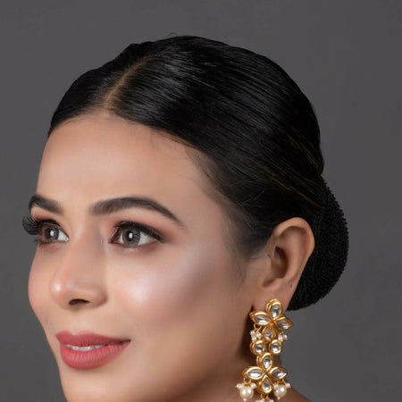 Gold tone Pearl beaded kundan earrings