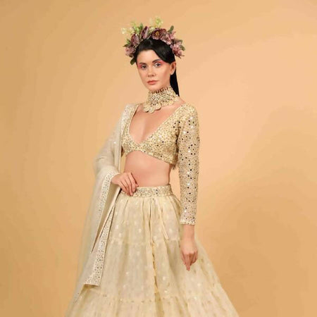 Ivory Banarsi Organza Lehenga