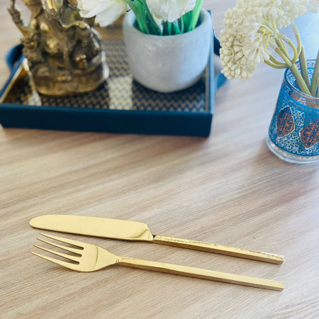 Set of 4 - Plain Gold Cutlery Set