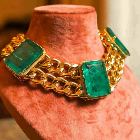 Gold plated emerald string choker