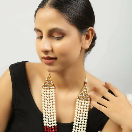 Ruby and white pearl layered necklace