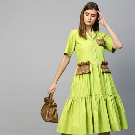 Tiered shirt dress with pleat feature