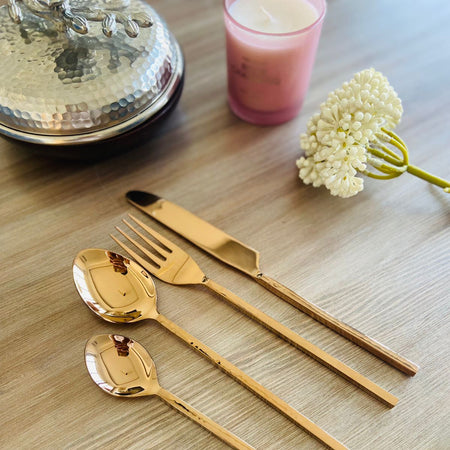 Cutlery Set of 4 - Hammered In Rose Gold Shine